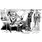 Vectorillustratie van oude man rookpijp in woonkamer
